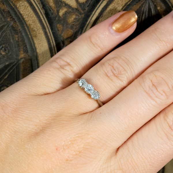 Antique Edwardian Old Cut Diamond Three Stone Ring, 18ct Gold and Platinum