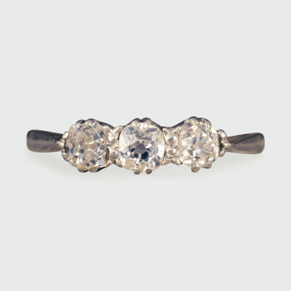 Antique Edwardian Old Cut Diamond Three Stone Ring, 18ct Gold and Platinum