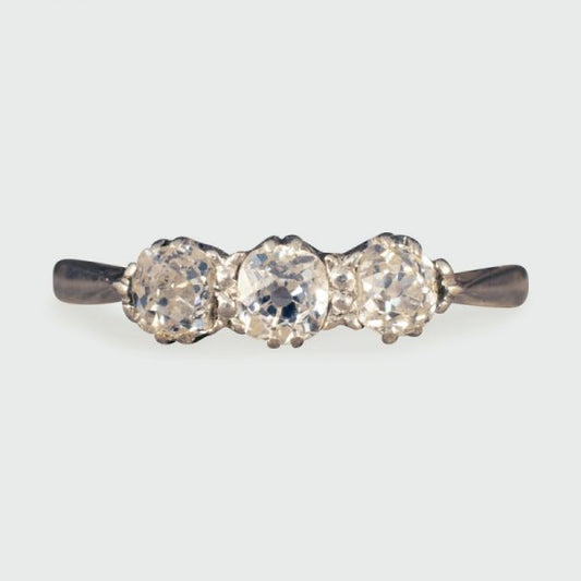 Antique Edwardian Old Cut Diamond Three Stone Ring, 18ct Gold and Platinum
