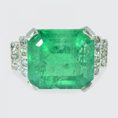 5.22ct Emerald Cut Emerald and Diamond Ring in Platinum