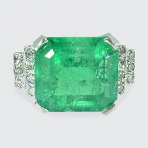 5.22ct Emerald Cut Emerald and Diamond Ring in Platinum