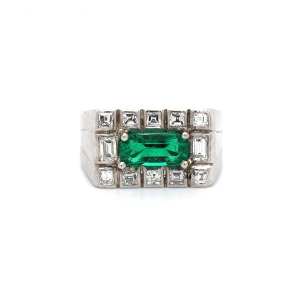 Antique Art Deco No Oil Colombian Emerald 'SSEF' and Diamond Ring, ca. 1920s