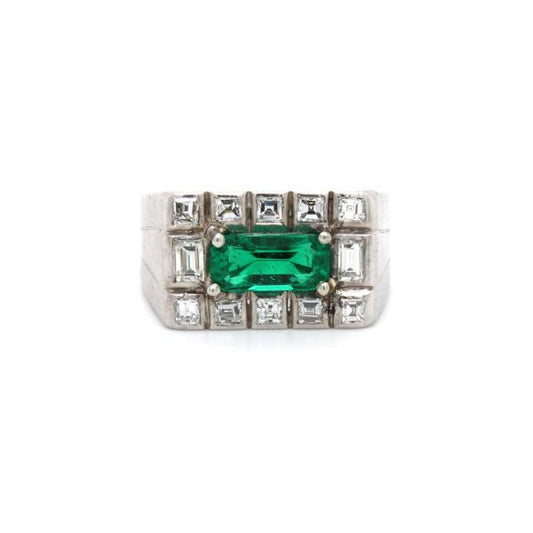 Antique Art Deco No Oil Colombian Emerald 'SSEF' and Diamond Ring, ca. 1920s