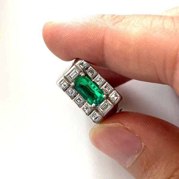 Antique Art Deco No Oil Colombian Emerald 'SSEF' and Diamond Ring, ca. 1920s