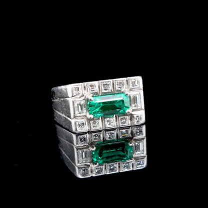 Antique Art Deco No Oil Colombian Emerald 'SSEF' and Diamond Ring, ca. 1920s