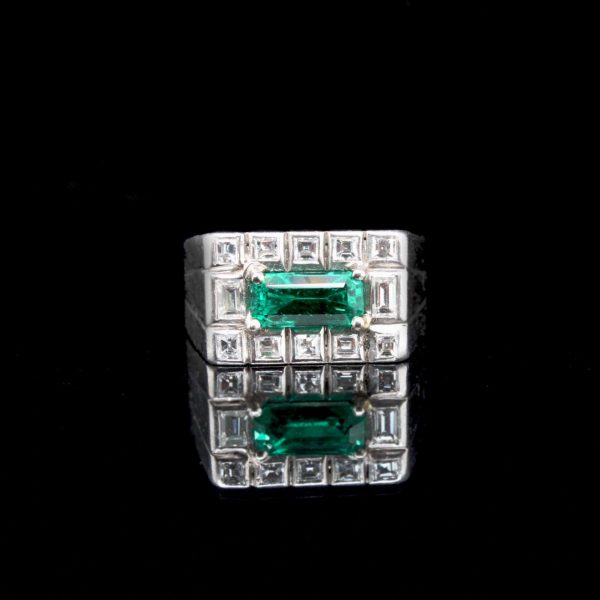 Antique Art Deco No Oil Colombian Emerald 'SSEF' and Diamond Ring, ca. 1920s