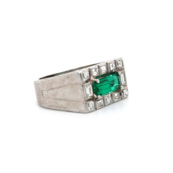 Antique Art Deco No Oil Colombian Emerald 'SSEF' and Diamond Ring, ca. 1920s