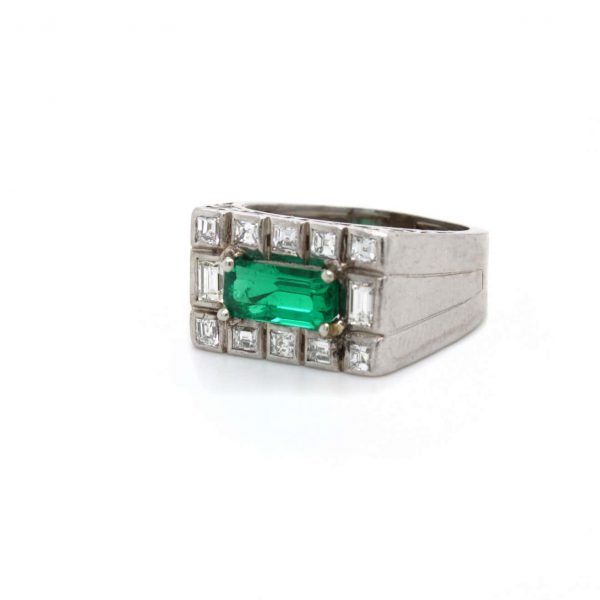 Antique Art Deco No Oil Colombian Emerald 'SSEF' and Diamond Ring, ca. 1920s