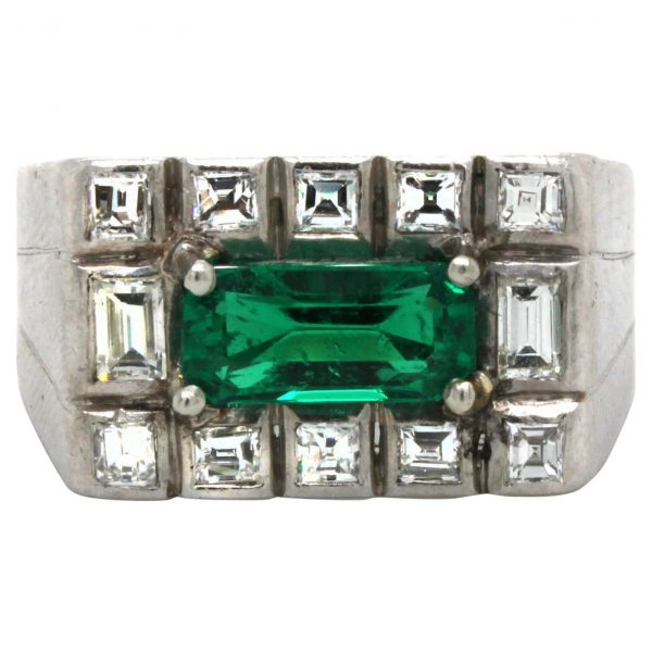 Antique Art Deco No Oil Colombian Emerald 'SSEF' and Diamond Ring, ca. 1920s