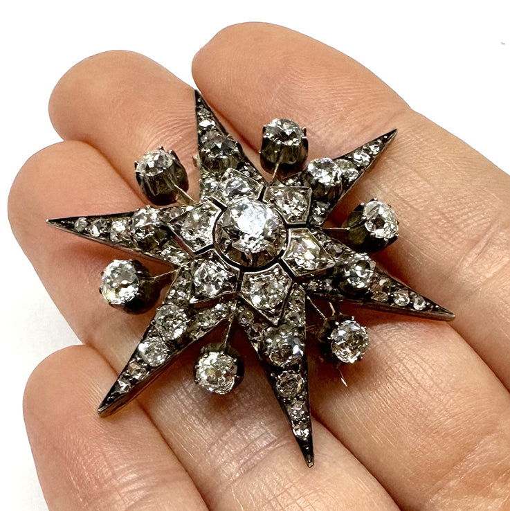 Antique Victorian Six Pointed Star Diamond Pendant Brooch