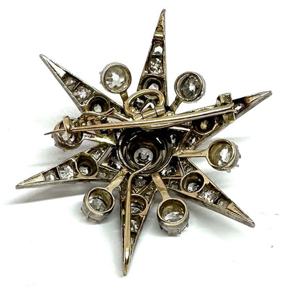 Antique Victorian Six Pointed Star Diamond Pendant Brooch