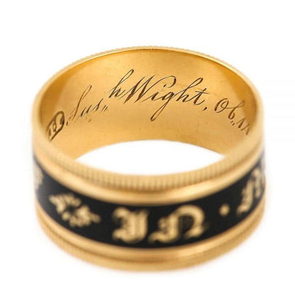 Antique Georgian 'In Memory Of' 18ct Gold Black Enamel Band Ring, circa 1823