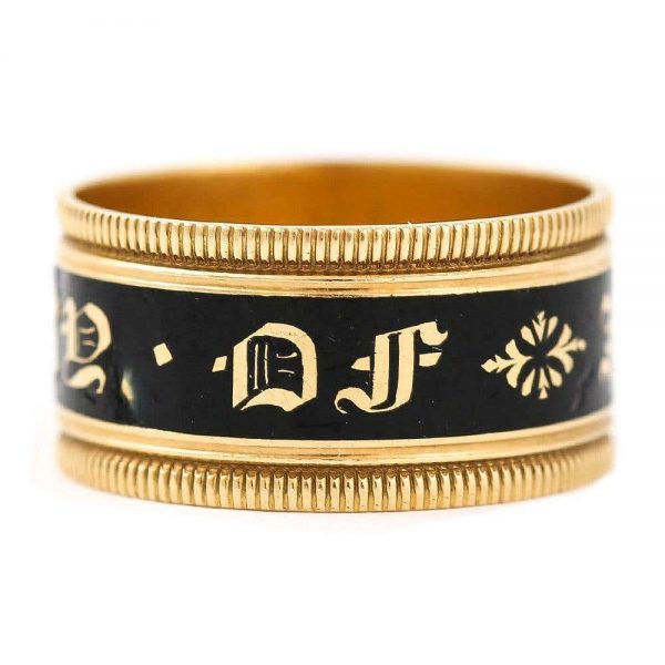 Antique Georgian 'In Memory Of' 18ct Gold Black Enamel Band Ring, circa 1823