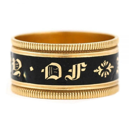 Antique Georgian 'In Memory Of' 18ct Gold Black Enamel Band Ring, circa 1823