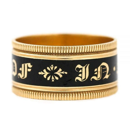 Antique Georgian 'In Memory Of' 18ct Gold Black Enamel Band Ring, circa 1823