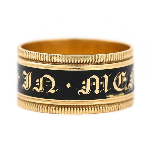Antique Georgian 'In Memory Of' 18ct Gold Black Enamel Band Ring, circa 1823