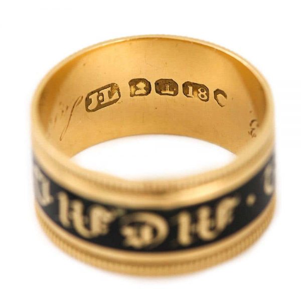 Antique Georgian 'In Memory Of' 18ct Gold Black Enamel Band Ring, circa 1823