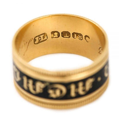 Antique Georgian 'In Memory Of' 18ct Gold Black Enamel Band Ring, circa 1823