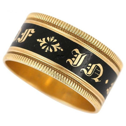 Antique Georgian 'In Memory Of' 18ct Gold Black Enamel Band Ring, circa 1823