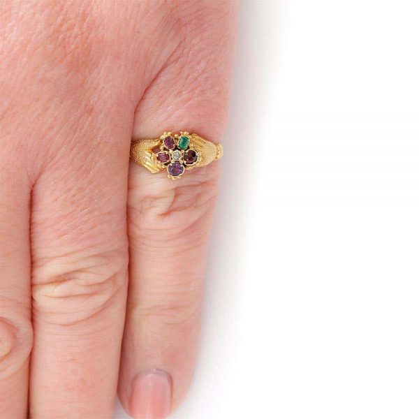 Antique Victorian Pansy REGARD and Fede Ring Circa 1880