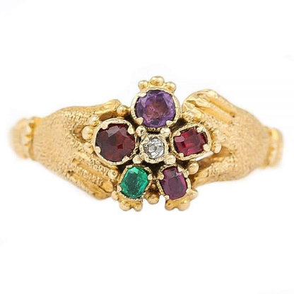 Antique Victorian Pansy REGARD and Fede Ring Circa 1880