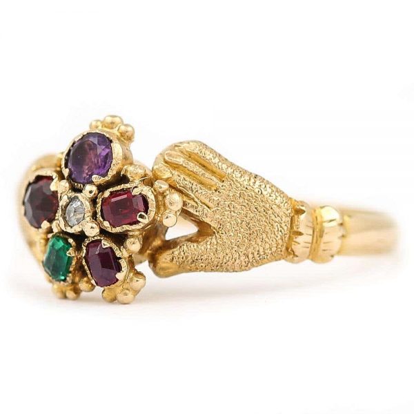 Antique Victorian Pansy REGARD and Fede Ring Circa 1880