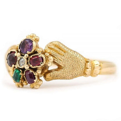 Antique Victorian Pansy REGARD and Fede Ring Circa 1880