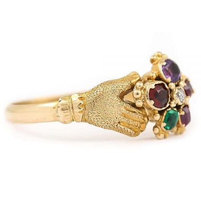 Antique Victorian Pansy REGARD and Fede Ring Circa 1880