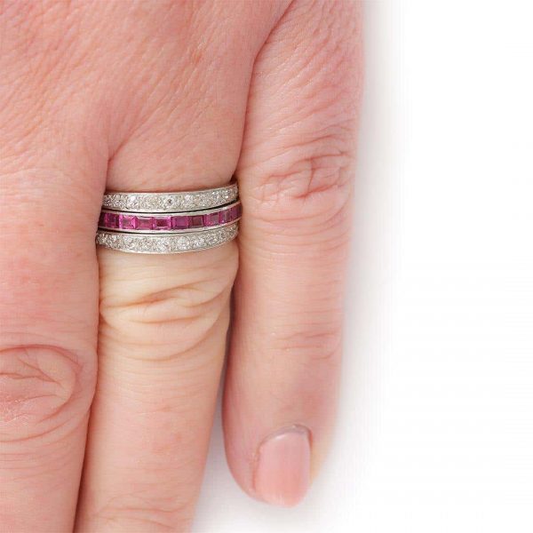 Vintage Art Deco Day and Night Ruby Sapphire and Diamond Ring Circa 1930