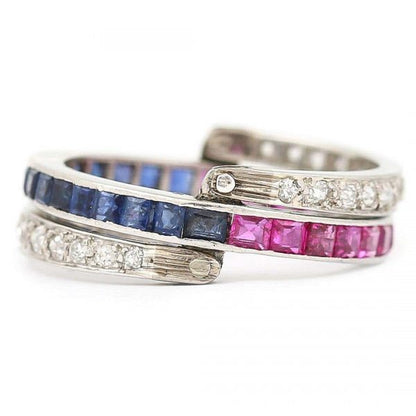 Vintage Art Deco Day and Night Ruby Sapphire and Diamond Ring Circa 1930