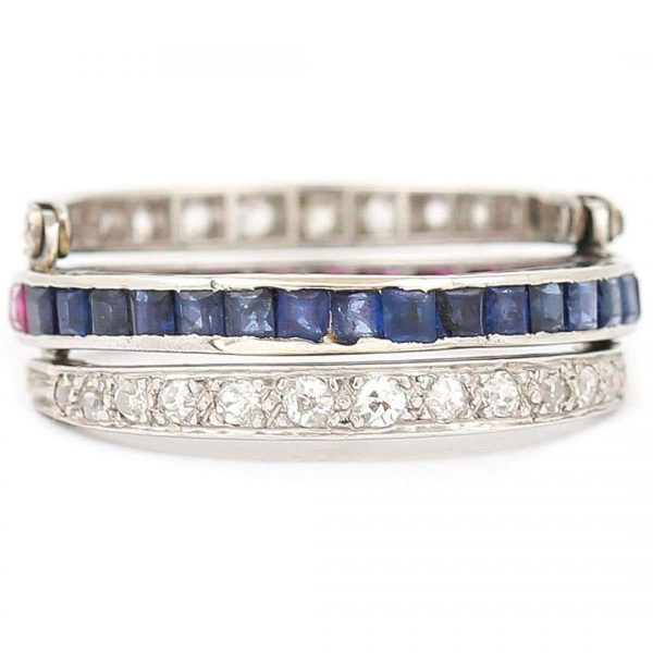 Vintage Art Deco Day and Night Ruby Sapphire and Diamond Ring Circa 1930