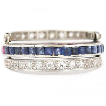 Vintage Art Deco Day and Night Ruby Sapphire and Diamond Ring Circa 1930