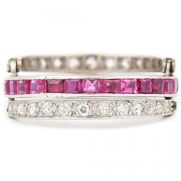 Vintage Art Deco Day and Night Ruby Sapphire and Diamond Ring Circa 1930