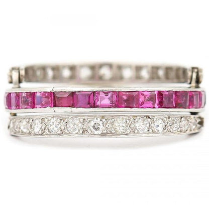 Vintage Art Deco Day and Night Ruby Sapphire and Diamond Ring Circa 1930