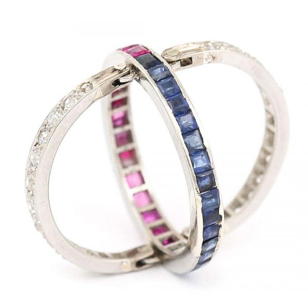 Vintage Art Deco Day and Night Ruby Sapphire and Diamond Ring Circa 1930