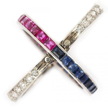 Vintage Art Deco Day and Night Ruby Sapphire and Diamond Ring Circa 1930