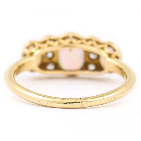 Antique Edwardian 18ct Gold Opal and Diamond Three Stone Ring