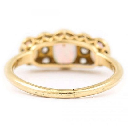 Antique Edwardian 18ct Gold Opal and Diamond Three Stone Ring