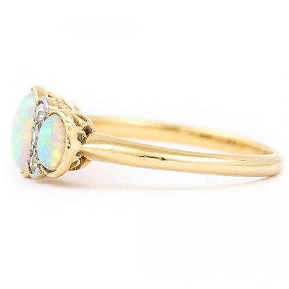 Antique Edwardian 18ct Gold Opal and Diamond Three Stone Ring