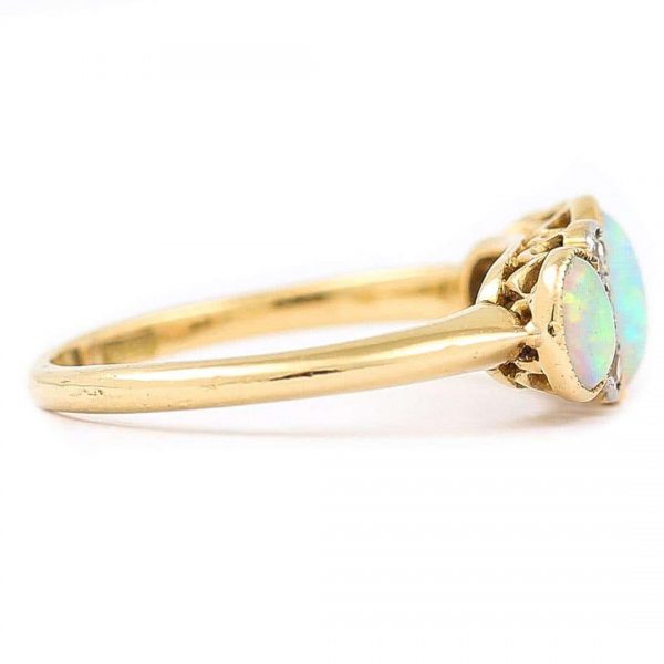 Antique Edwardian 18ct Gold Opal and Diamond Three Stone Ring