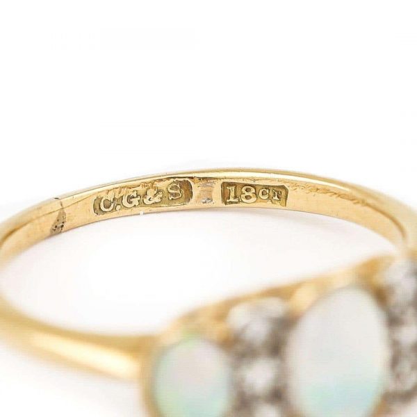 Antique Edwardian 18ct Gold Opal and Diamond Three Stone Ring