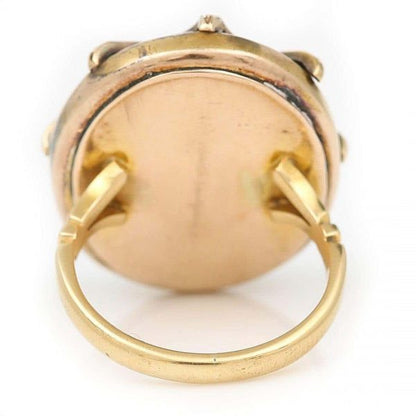 Large Antique Victorian 18ct Gold Cabochon Garnet and Diamond Ring, Circa 1860