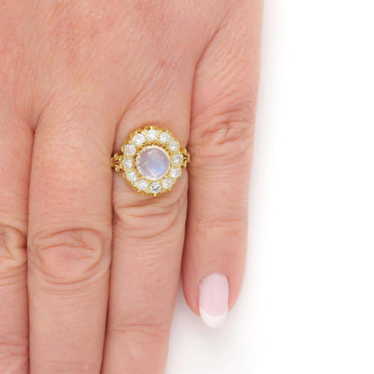 Contemporary 18ct Yellow Gold Moonstone and Diamond Cluster Ring
