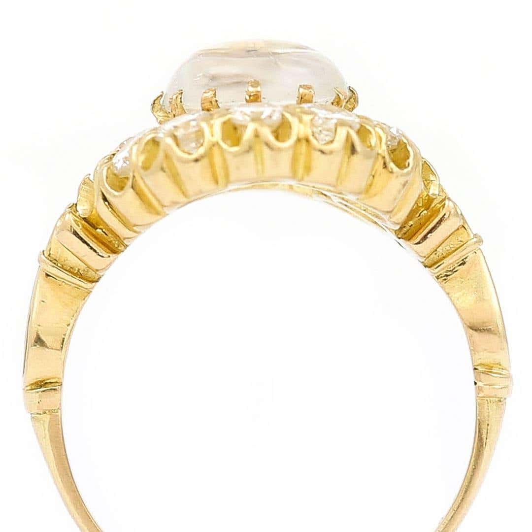 Contemporary 18ct Yellow Gold Moonstone and Diamond Cluster Ring