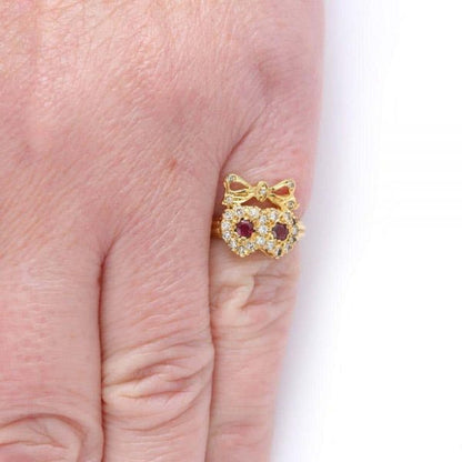 Vintage 18ct Yellow Gold Ruby and Diamond Sweetheart Ring