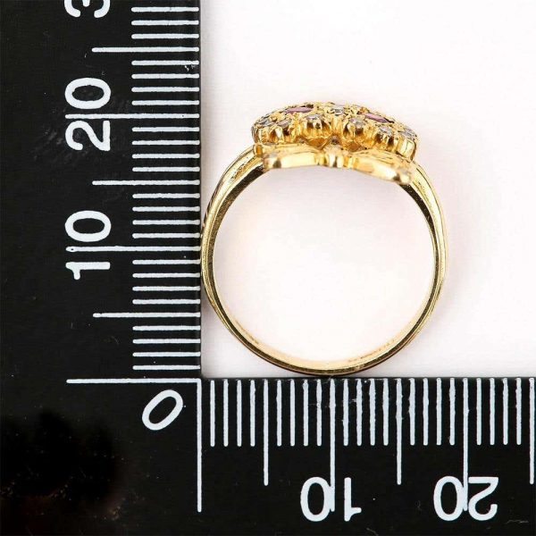 Vintage 18ct Yellow Gold Ruby and Diamond Sweetheart Ring