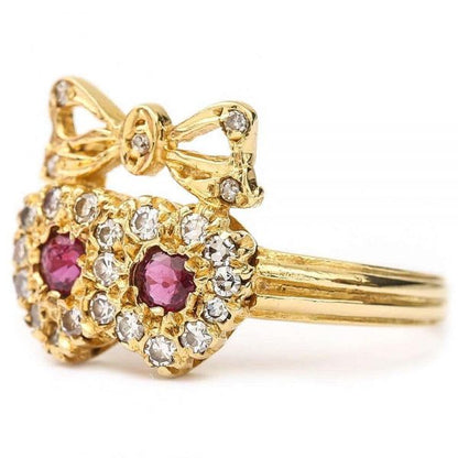 Vintage 18ct Yellow Gold Ruby and Diamond Sweetheart Ring