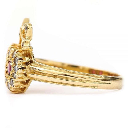 Vintage 18ct Yellow Gold Ruby and Diamond Sweetheart Ring