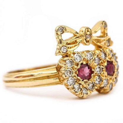Vintage 18ct Yellow Gold Ruby and Diamond Sweetheart Ring