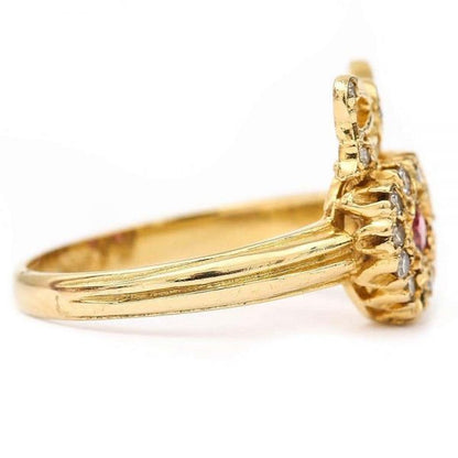 Vintage 18ct Yellow Gold Ruby and Diamond Sweetheart Ring